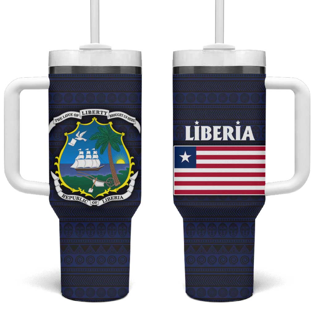 Liberia National Emblem Tumbler With Handle with Tribal Pattern and Heritage Colors Design