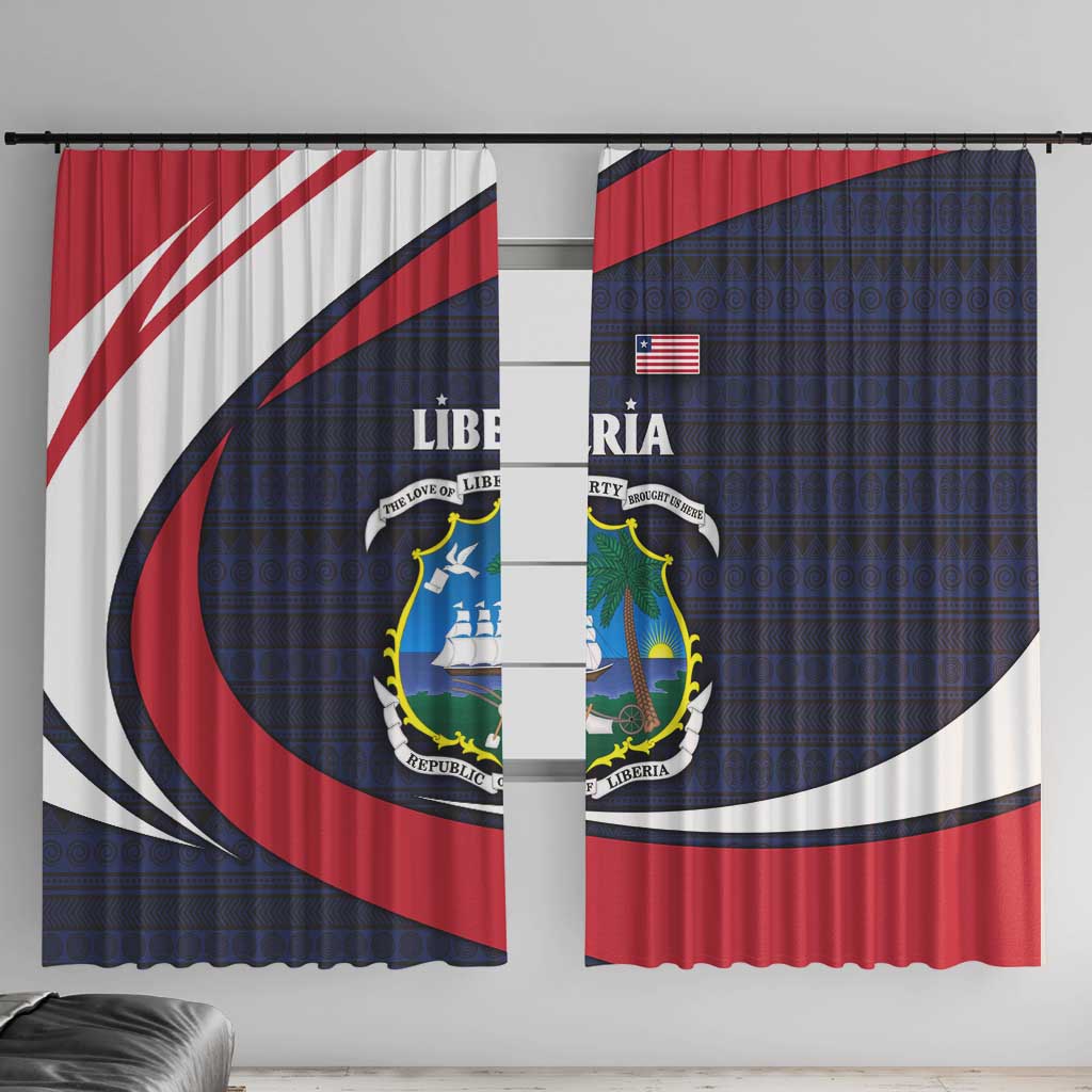 Liberia National Emblem Window Curtain with Tribal Pattern and Heritage Colors Design
