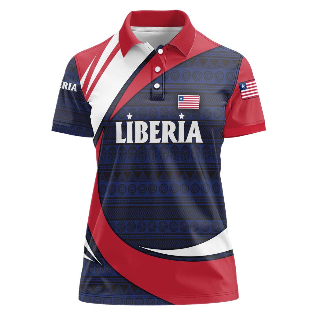 Liberia National Emblem Women Polo Shirt with Tribal Pattern and Heritage Colors Design