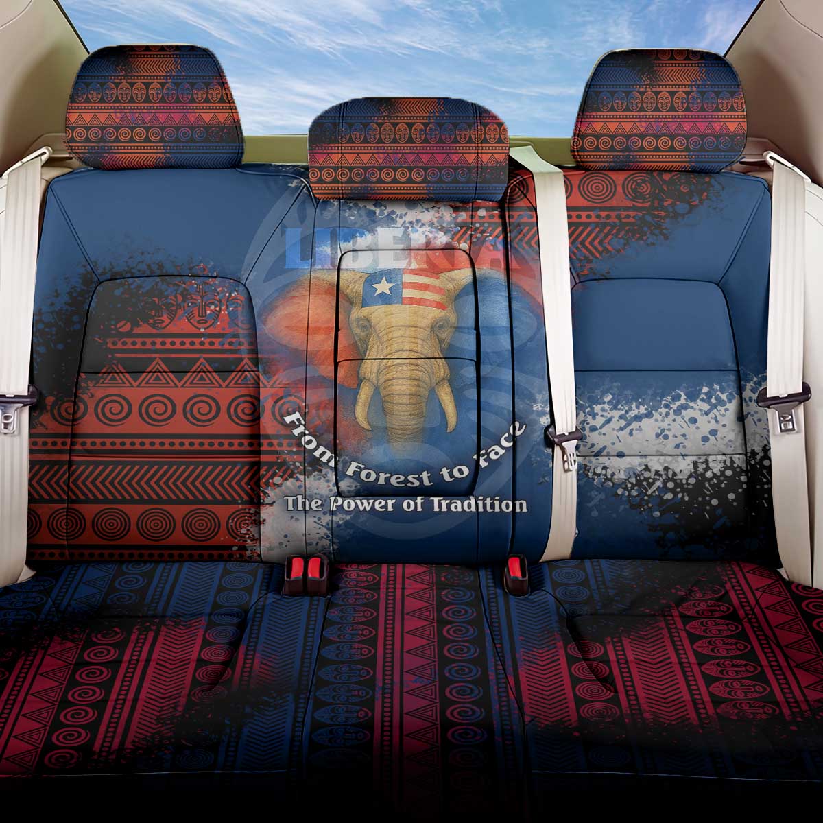 Liberia Elephant Power of Tradition Back Car Seat Cover with Tribal Red Blue Splash Pattern