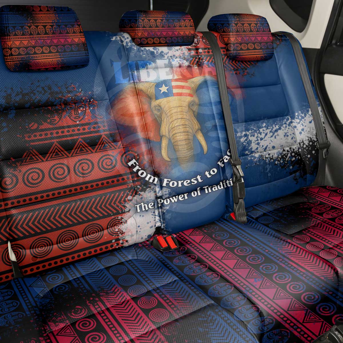 Liberia Elephant Power of Tradition Back Car Seat Cover with Tribal Red Blue Splash Pattern