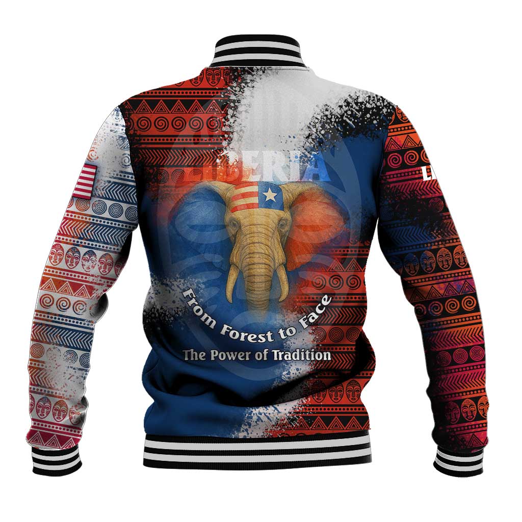 Liberia Elephant Power of Tradition Baseball Jacket with Tribal Red Blue Splash Pattern