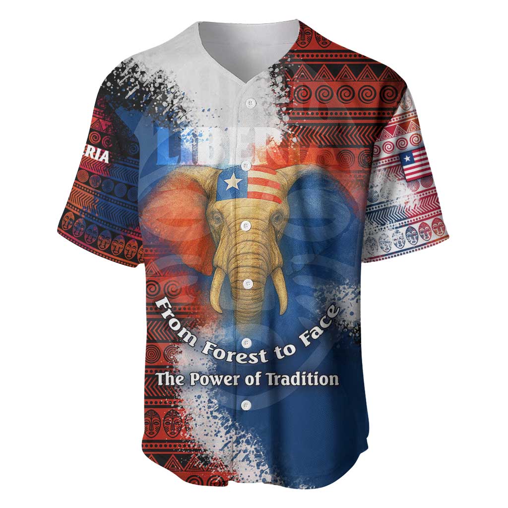 Liberia Elephant Power of Tradition Baseball Jersey with Tribal Red Blue Splash Pattern