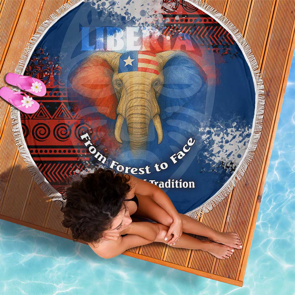 Liberia Elephant Power of Tradition Beach Blanket with Tribal Red Blue Splash Pattern