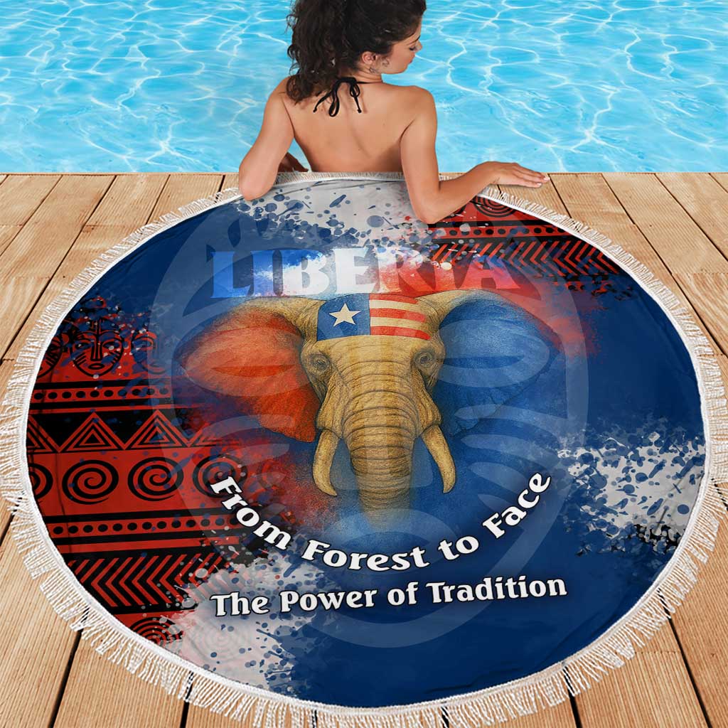 Liberia Elephant Power of Tradition Beach Blanket with Tribal Red Blue Splash Pattern