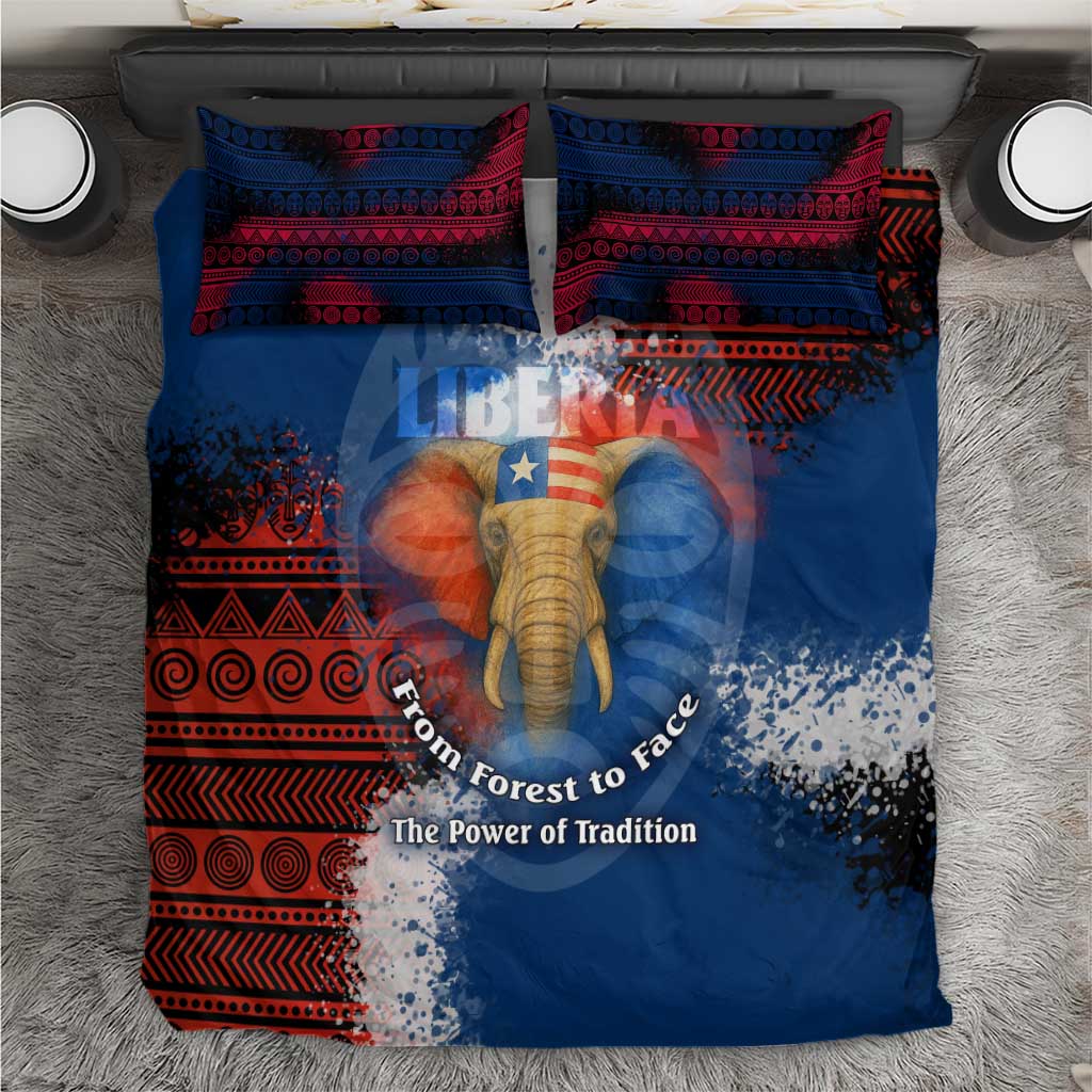 Liberia Elephant Power of Tradition Bedding Set with Tribal Red Blue Splash Pattern