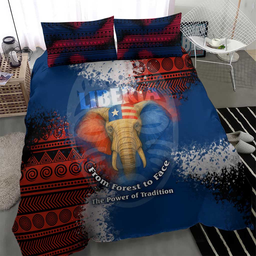 Liberia Elephant Power of Tradition Bedding Set with Tribal Red Blue Splash Pattern