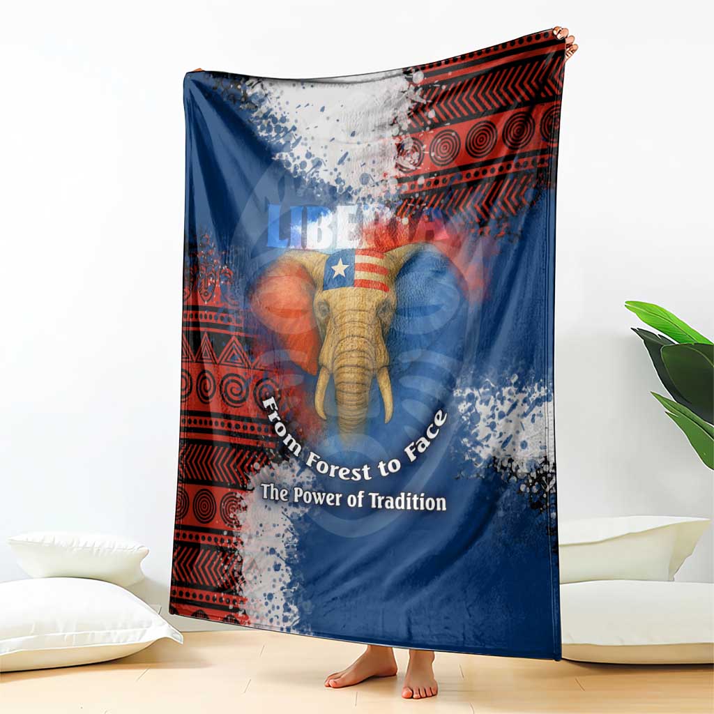 Liberia Elephant Power of Tradition Blanket with Tribal Red Blue Splash Pattern