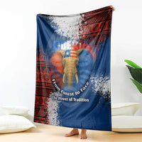 Liberia Elephant Power of Tradition Blanket with Tribal Red Blue Splash Pattern