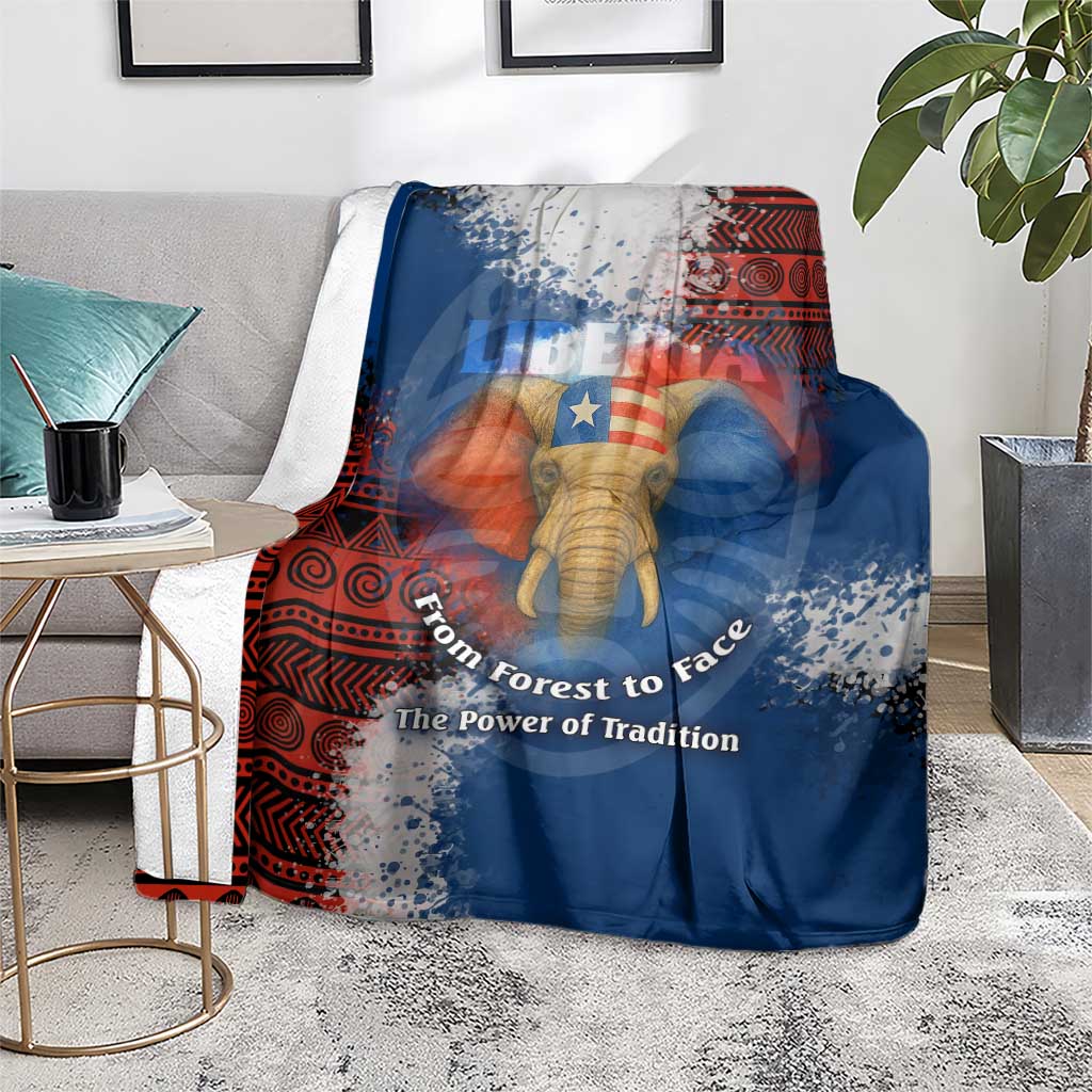 Liberia Elephant Power of Tradition Blanket with Tribal Red Blue Splash Pattern