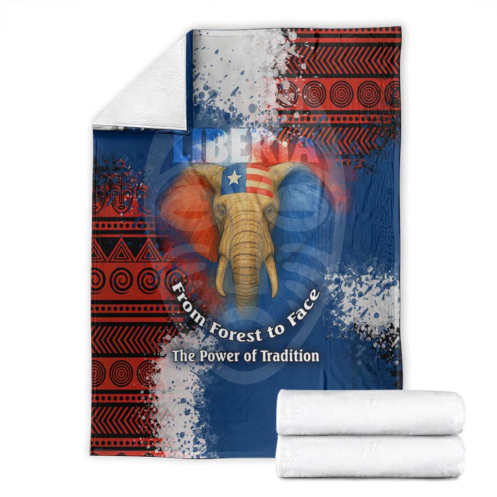 Liberia Elephant Power of Tradition Blanket with Tribal Red Blue Splash Pattern