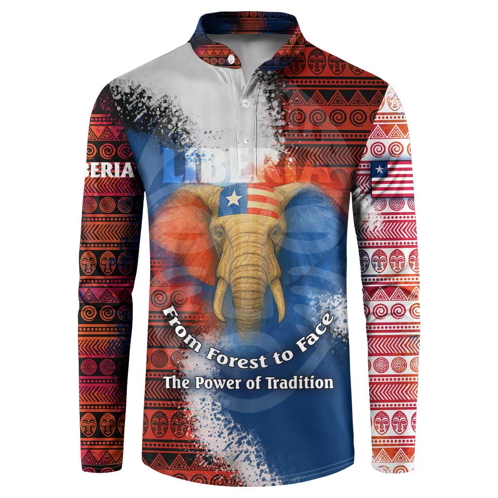 Liberia Elephant Power of Tradition Button Sweatshirt with Tribal Red Blue Splash Pattern