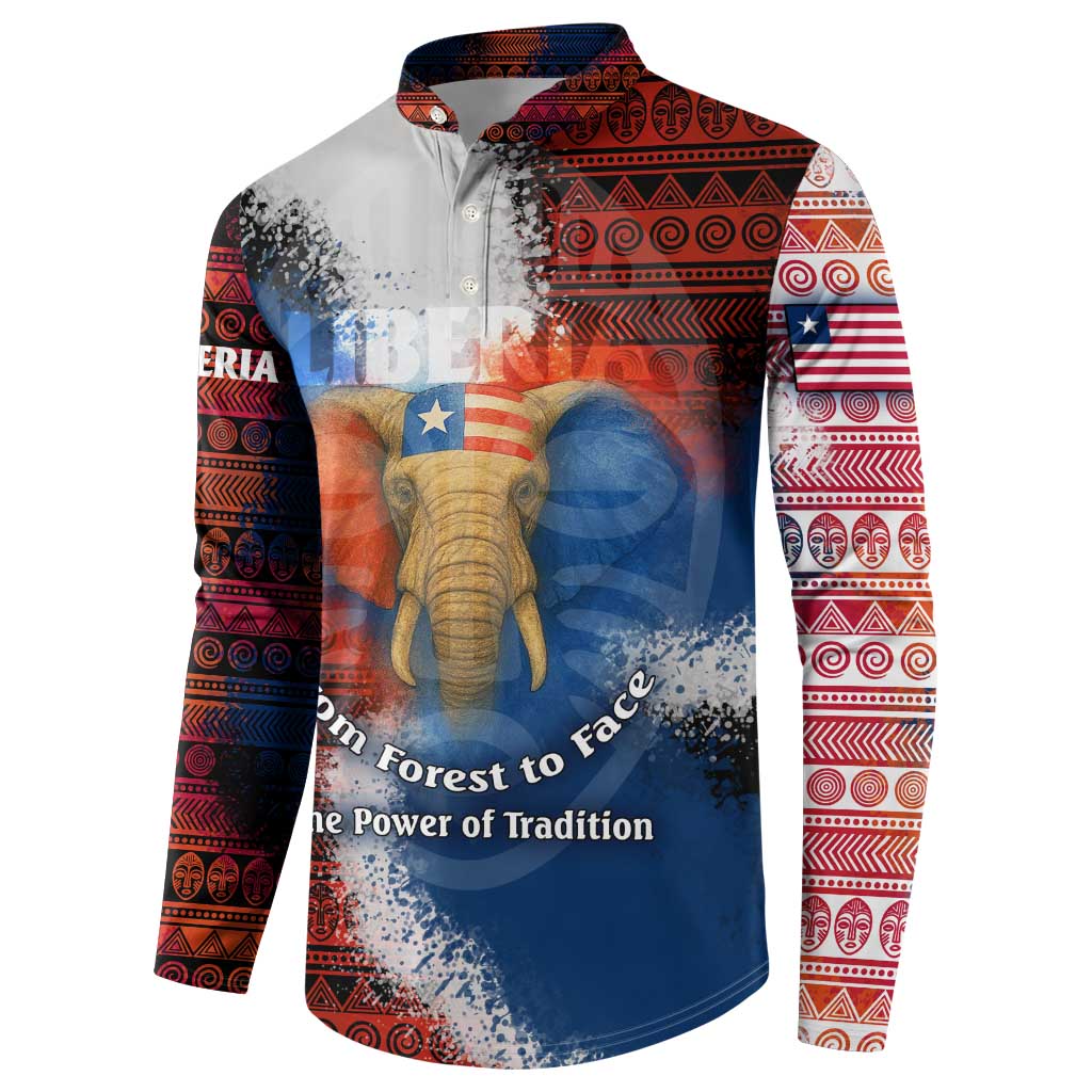 Liberia Elephant Power of Tradition Button Sweatshirt with Tribal Red Blue Splash Pattern