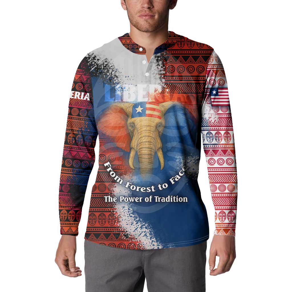 Liberia Elephant Power of Tradition Button Sweatshirt with Tribal Red Blue Splash Pattern