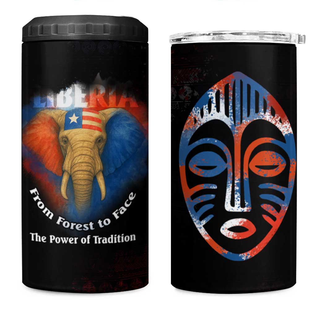 Liberia Elephant Power of Tradition 4 in 1 Can Cooler Tumbler with Tribal Red Blue Splash Pattern
