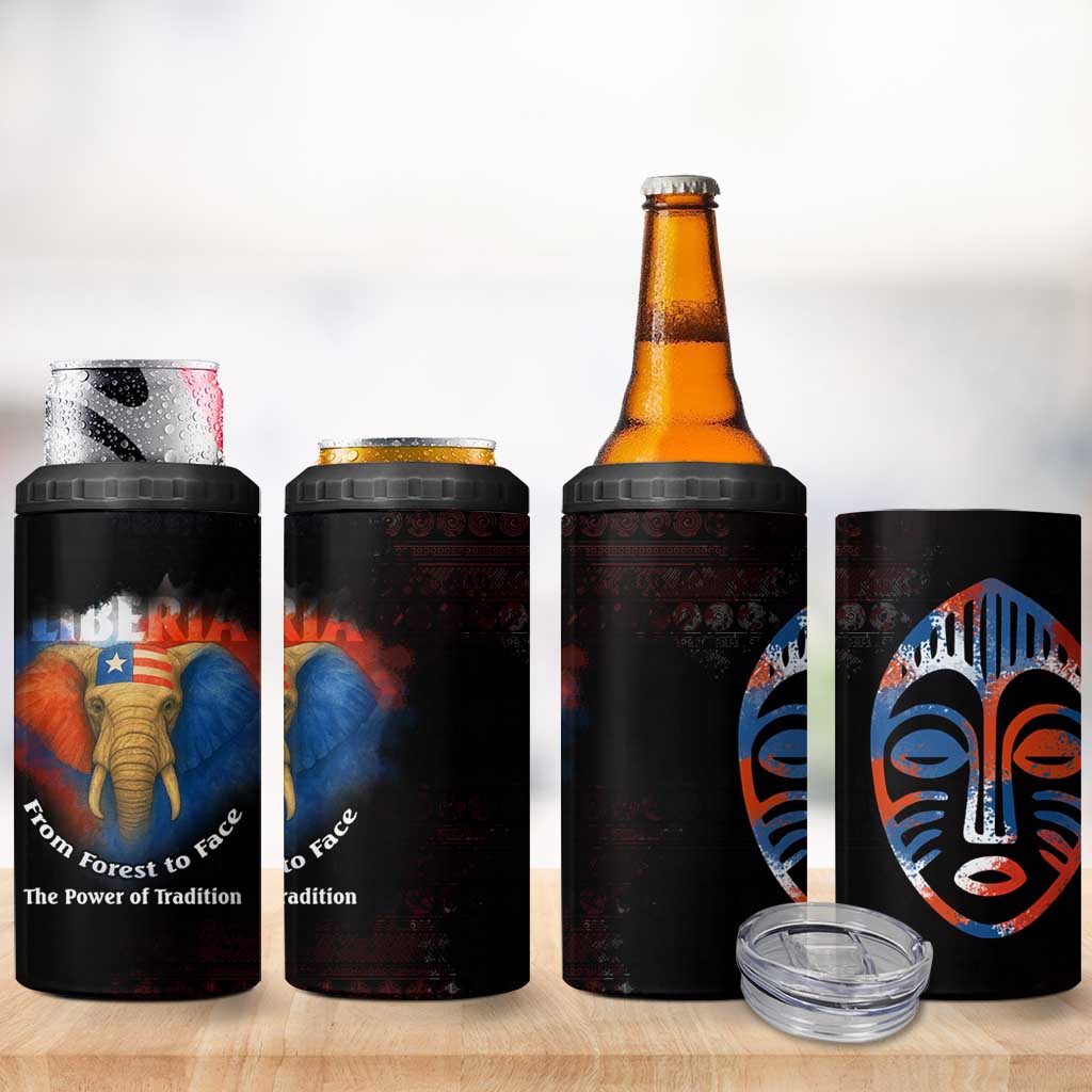 Liberia Elephant Power of Tradition 4 in 1 Can Cooler Tumbler with Tribal Red Blue Splash Pattern