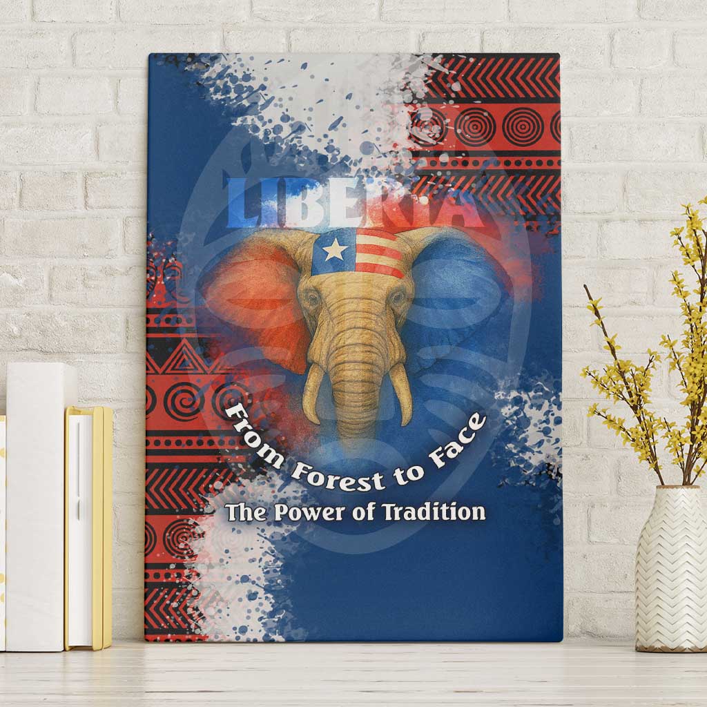 Liberia Elephant Power of Tradition Canvas Wall Art with Tribal Red Blue Splash Pattern