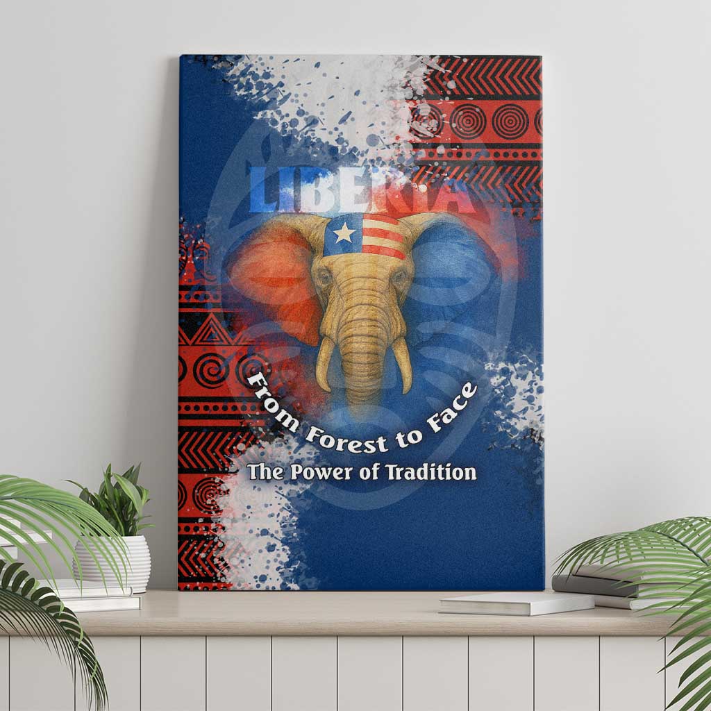 Liberia Elephant Power of Tradition Canvas Wall Art with Tribal Red Blue Splash Pattern