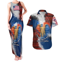 Liberia Elephant Power of Tradition Couples Matching Tank Maxi Dress and Hawaiian Shirt with Tribal Red Blue Splash Pattern