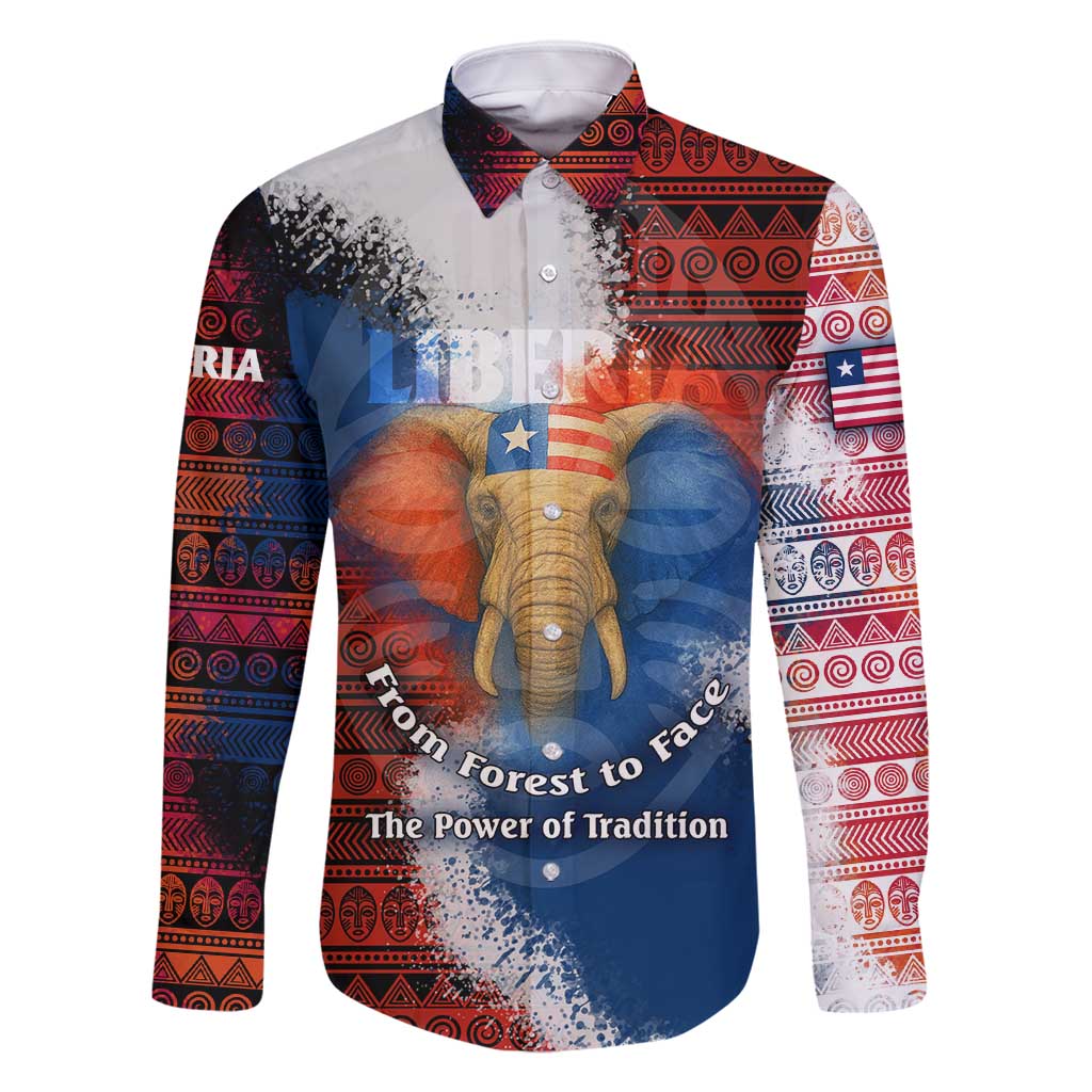 Liberia Elephant Power of Tradition Family Matching Long Sleeve Bodycon Dress and Hawaiian Shirt with Tribal Red Blue Splash Pattern