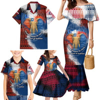 Liberia Elephant Power of Tradition Family Matching Mermaid Dress and Hawaiian Shirt with Tribal Red Blue Splash Pattern