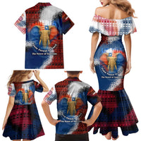 Liberia Elephant Power of Tradition Family Matching Mermaid Dress and Hawaiian Shirt with Tribal Red Blue Splash Pattern