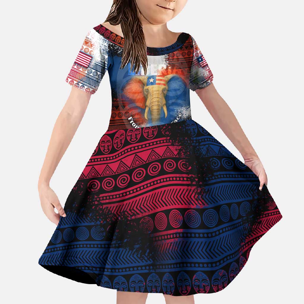 Liberia Elephant Power of Tradition Family Matching Off Shoulder Maxi Dress and Hawaiian Shirt with Tribal Red Blue Splash Pattern