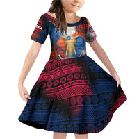 Liberia Elephant Power of Tradition Family Matching Off Shoulder Short Dress and Hawaiian Shirt with Tribal Red Blue Splash Pattern