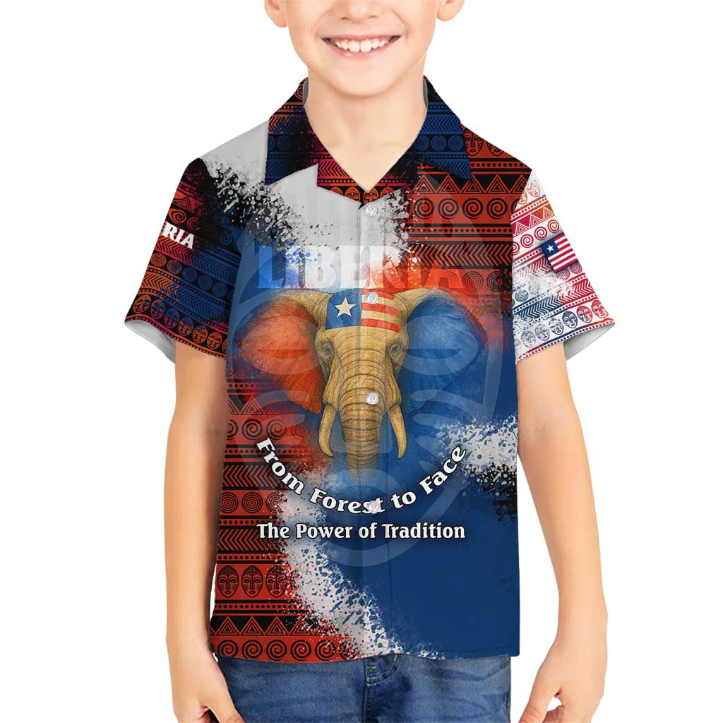 Liberia Elephant Power of Tradition Family Matching Puletasi and Hawaiian Shirt with Tribal Red Blue Splash Pattern