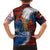 Liberia Elephant Power of Tradition Family Matching Short Sleeve Bodycon Dress and Hawaiian Shirt with Tribal Red Blue Splash Pattern