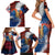 Liberia Elephant Power of Tradition Family Matching Short Sleeve Bodycon Dress and Hawaiian Shirt with Tribal Red Blue Splash Pattern