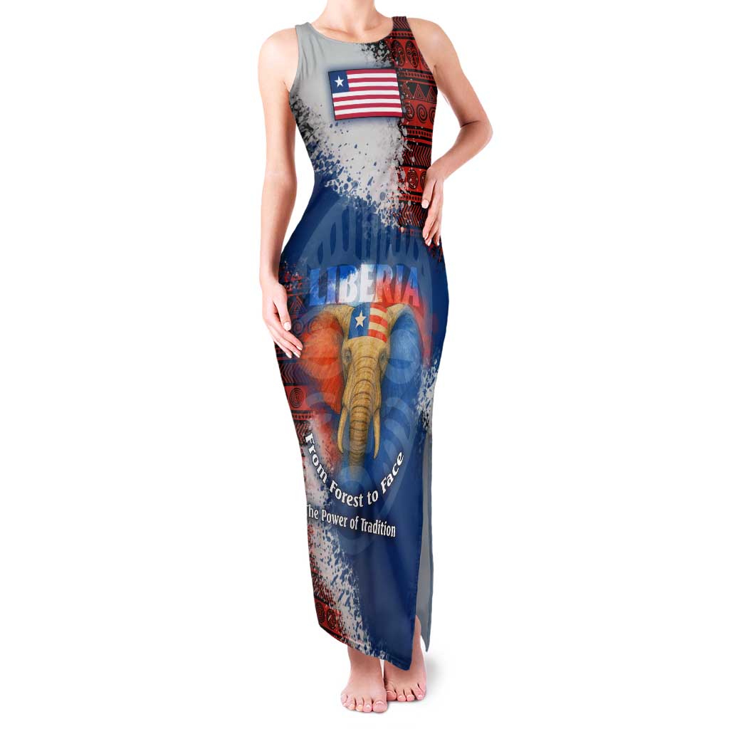 Liberia Elephant Power of Tradition Family Matching Tank Maxi Dress and Hawaiian Shirt with Tribal Red Blue Splash Pattern
