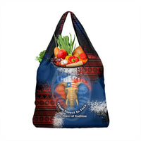 Liberia Elephant Power of Tradition Grocery Bag with Tribal Red Blue Splash Pattern
