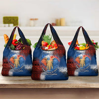 Liberia Elephant Power of Tradition Grocery Bag with Tribal Red Blue Splash Pattern