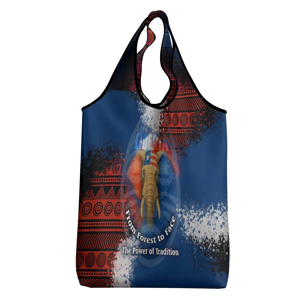 Liberia Elephant Power of Tradition Grocery Bag with Tribal Red Blue Splash Pattern