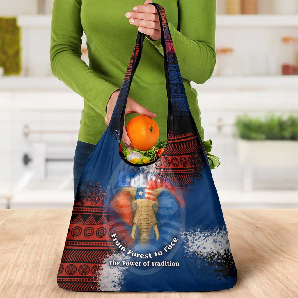 Liberia Elephant Power of Tradition Grocery Bag with Tribal Red Blue Splash Pattern