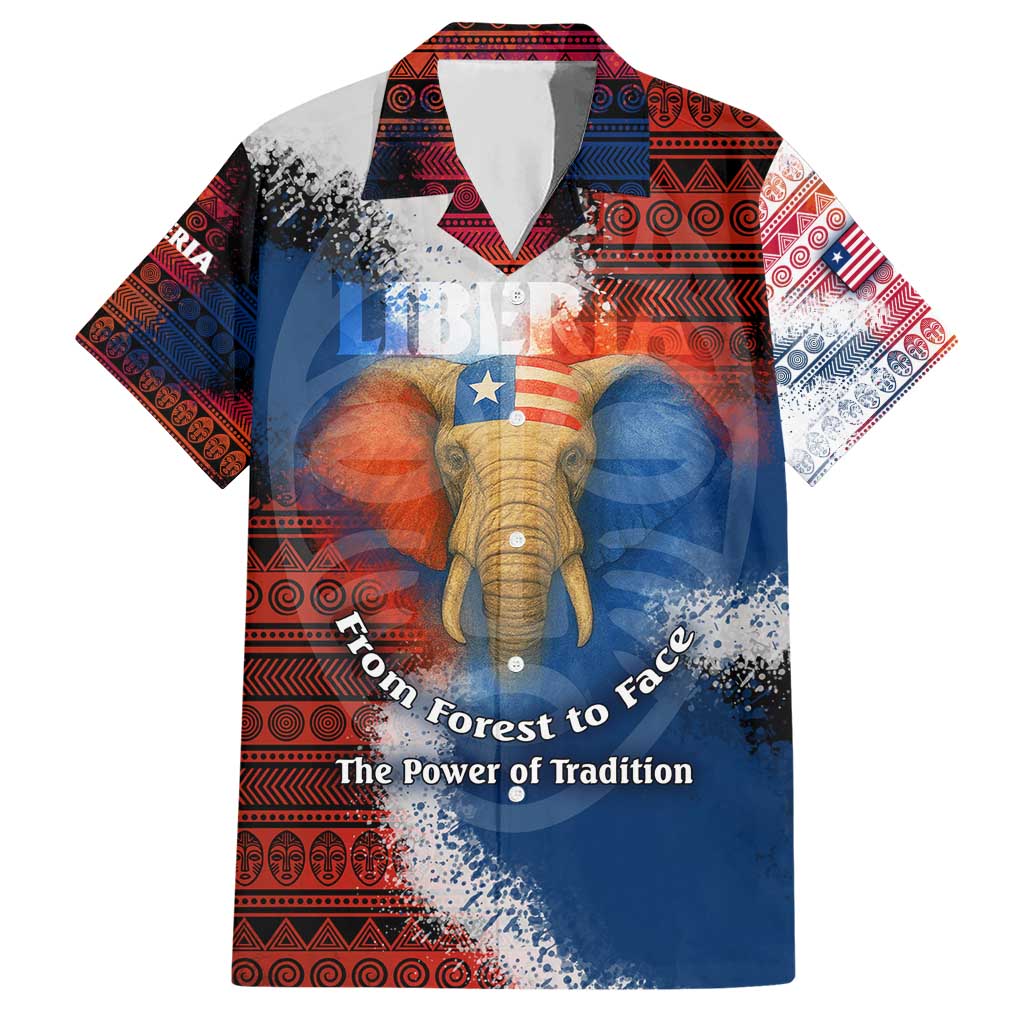 Liberia Elephant Power of Tradition Hawaiian Shirt with Tribal Red Blue Splash Pattern