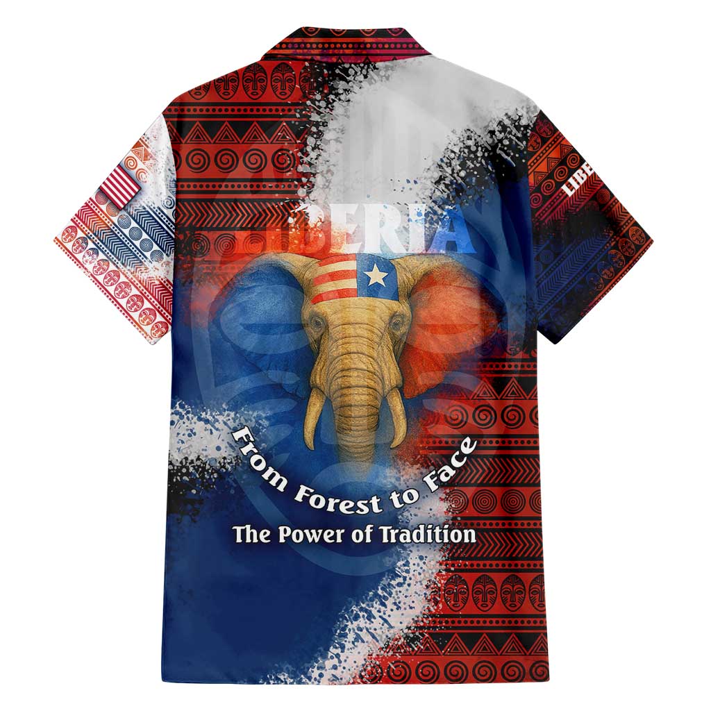 Liberia Elephant Power of Tradition Hawaiian Shirt with Tribal Red Blue Splash Pattern