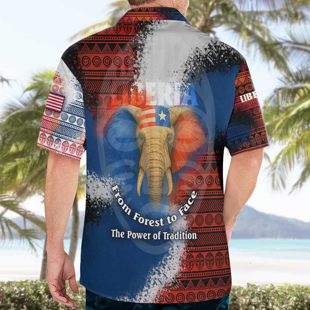 Liberia Elephant Power of Tradition Hawaiian Shirt with Tribal Red Blue Splash Pattern