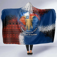 Liberia Elephant Power of Tradition Hooded Blanket with Tribal Red Blue Splash Pattern