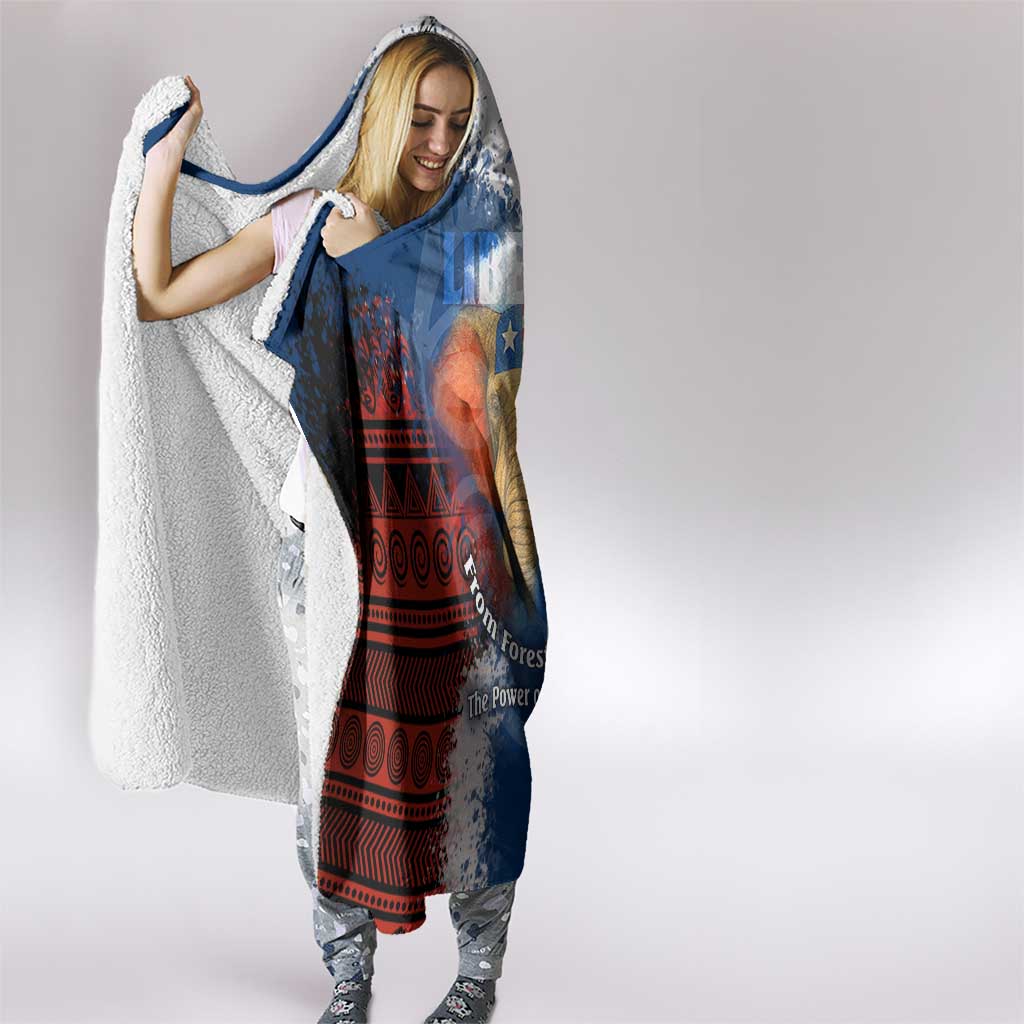 Liberia Elephant Power of Tradition Hooded Blanket with Tribal Red Blue Splash Pattern