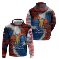 Liberia Elephant Power of Tradition Hoodie with Tribal Red Blue Splash Pattern