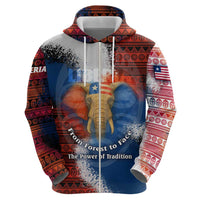 Liberia Elephant Power of Tradition Hoodie with Tribal Red Blue Splash Pattern