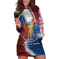 Liberia Elephant Power of Tradition Hoodie Dress with Tribal Red Blue Splash Pattern