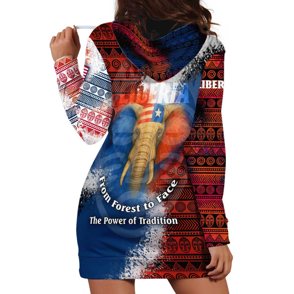 Liberia Elephant Power of Tradition Hoodie Dress with Tribal Red Blue Splash Pattern