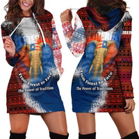 Liberia Elephant Power of Tradition Hoodie Dress with Tribal Red Blue Splash Pattern