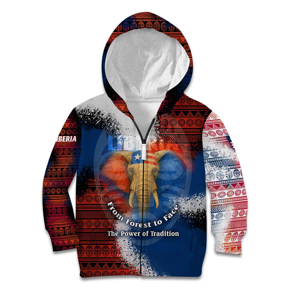 Liberia Elephant Power of Tradition Kid Hoodie with Tribal Red Blue Splash Pattern