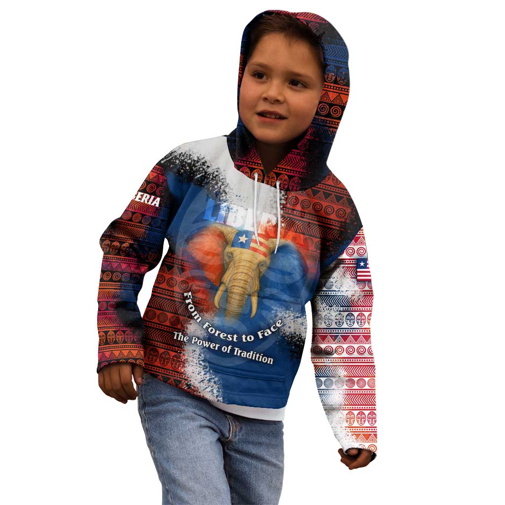 Liberia Elephant Power of Tradition Kid Hoodie with Tribal Red Blue Splash Pattern