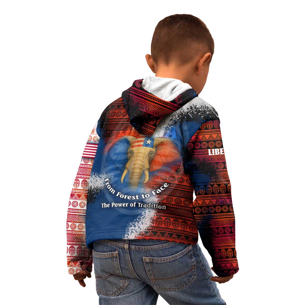 Liberia Elephant Power of Tradition Kid Hoodie with Tribal Red Blue Splash Pattern