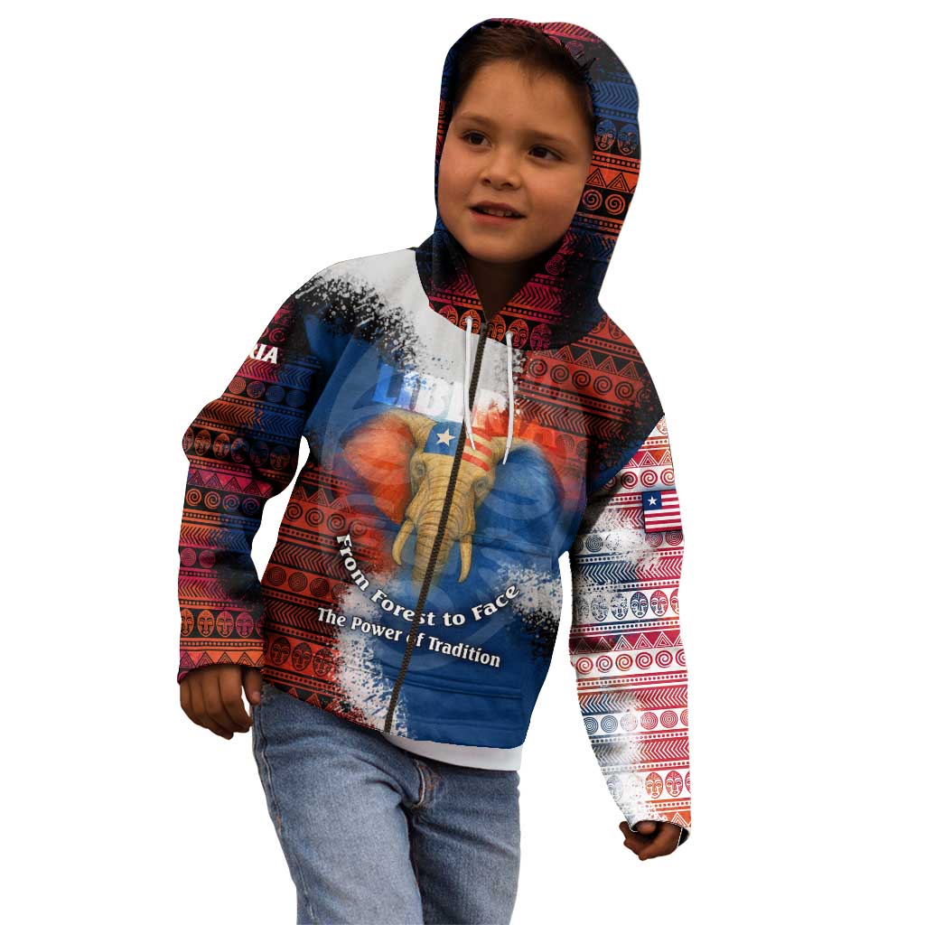 Liberia Elephant Power of Tradition Kid Hoodie with Tribal Red Blue Splash Pattern